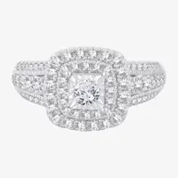 Signature By Modern Bride Womens CT. T.W. Natural White Diamond 14K Gold Cushion Side Stone Halo Engagement Ring