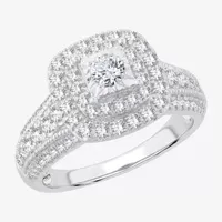 Signature By Modern Bride Womens CT. T.W. Natural White Diamond 14K Gold Cushion Side Stone Halo Engagement Ring