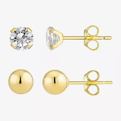 10K Yellow Gold Ball & Cubic Zirconia Stud Earring Set