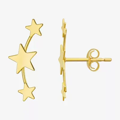 Womens 10K Gold Star Drop Earrings