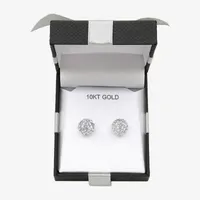 White Crystal 10K Gold 10mm Ball Stud Earrings