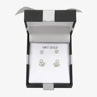 Cubic Zirconia 10K Gold Round Pair Earring Set