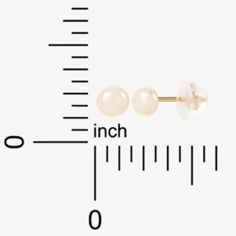 Genuine White Cultured Freshwater Pearl 14K Gold 4.1mm Stud Earrings