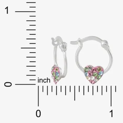 Multi Color Crystal Sterling Silver 14.5mm Heart Hoop Earrings