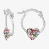 Multi Color Crystal Sterling Silver 14.5mm Heart Hoop Earrings