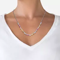 Womens Multi Color Cubic Zirconia Sterling Silver Heart Tennis Necklaces