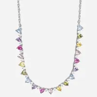 Womens Multi Color Cubic Zirconia Sterling Silver Heart Tennis Necklaces