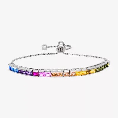 Multi Color Cubic Zirconia Sterling Silver Bolo Bracelet