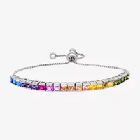 Multi Color Cubic Zirconia Sterling Silver Bolo Bracelet