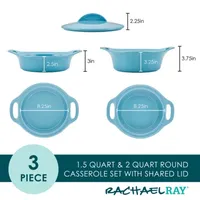 Rachael Ray Ceramic 3-pc. Casserole Bakers with Shared Lid Set