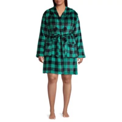 Sleep Chic Womens Plus Long Sleeve Plush Short Robe