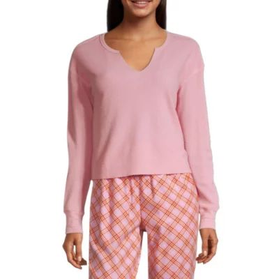 Arizona Body Juniors Long Sleeve V Neck Pajama Top