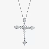 (H / Si2) Womens 1 CT. T.W. Lab Grown White Diamond 10K White Gold Cross Pendant Necklace