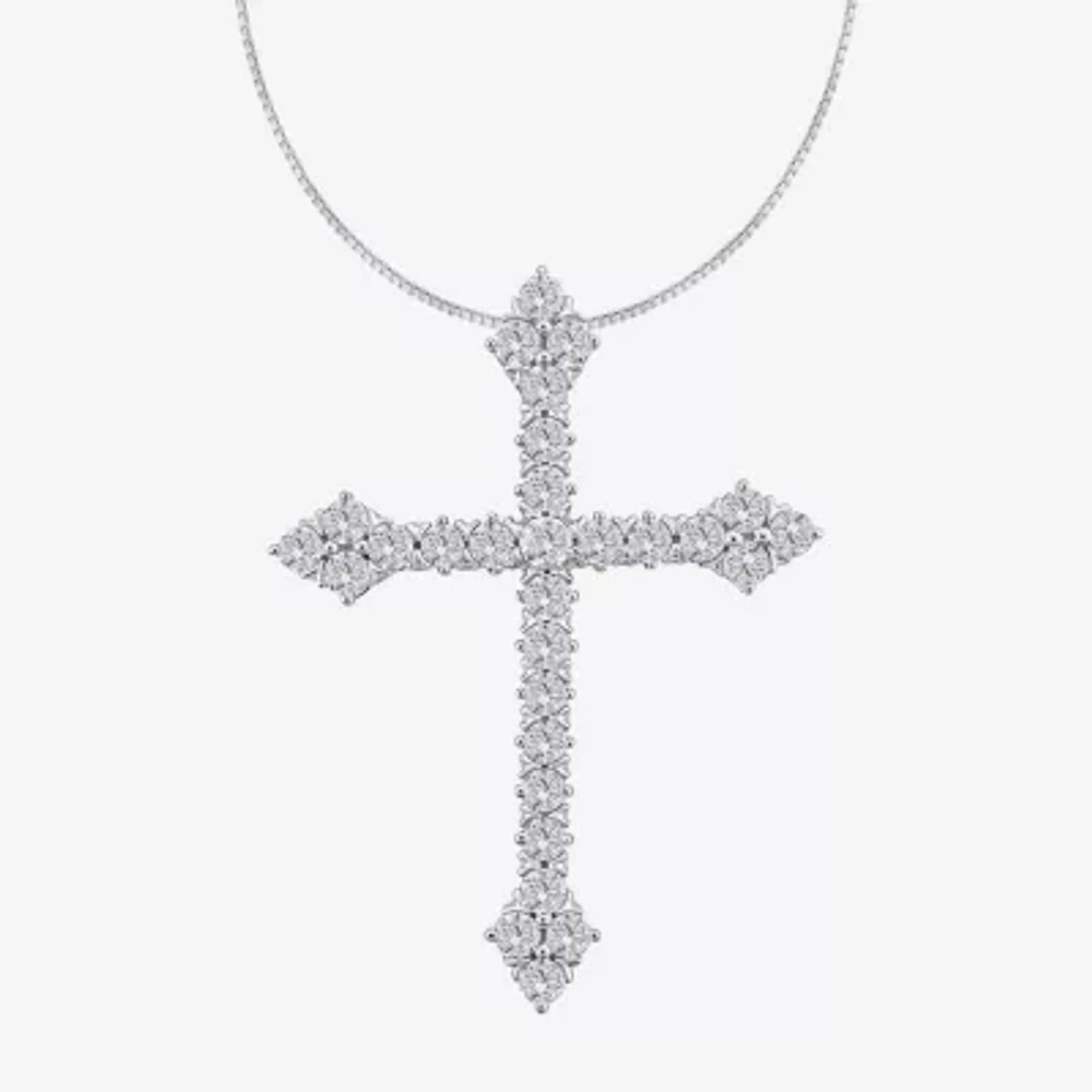 (H / Si2) Womens 1 CT. T.W. Lab Grown White Diamond 10K White Gold Cross Pendant Necklaces