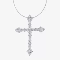 (H / Si2) Womens 1 CT. T.W. Lab Grown White Diamond 10K White Gold Cross Pendant Necklace