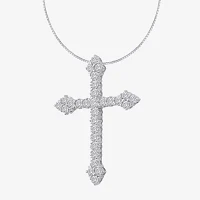 (H / Si2) Womens 1 CT. T.W. Lab Grown White Diamond 10K White Gold Cross Pendant Necklace