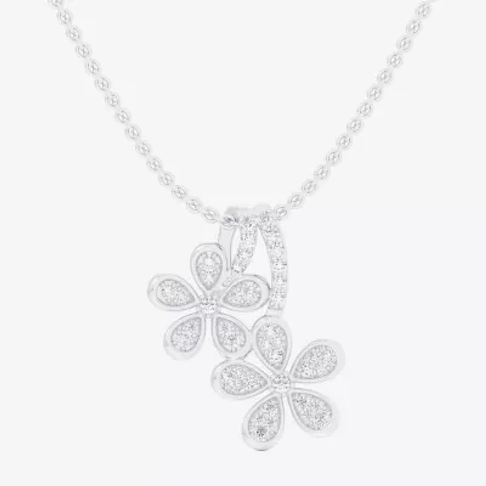 (G-H / Si1-Si2) Womens 1/4 CT. T.W. Lab Grown White Diamond 10K White Gold Flower Pendant Necklace