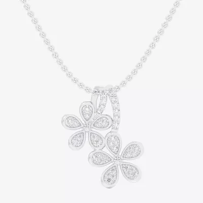 (G-H / Si1-Si2) Womens 1/4 CT. T.W. Lab Grown White Diamond 10K White Gold Flower Pendant Necklace