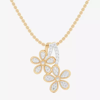 (G-H / Si1-Si2) Womens 1/4 CT. T.W. Lab Grown White Diamond 10K Gold Flower Pendant Necklaces