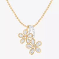 (G-H / Si1-Si2) Womens 1/4 CT. T.W. Lab Grown White Diamond 10K Gold Flower Pendant Necklace