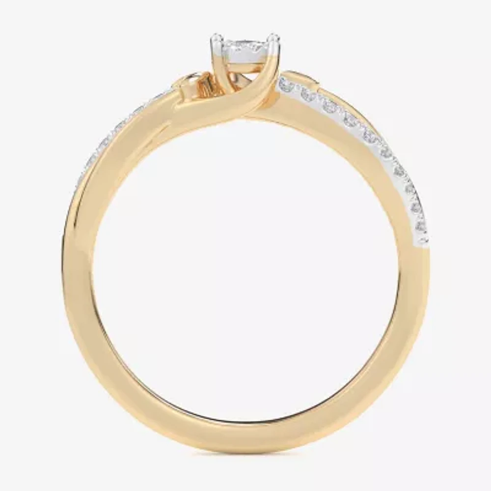 G-H / Si1-Si2) Womens 1/6 CT. T.W. Lab Grown White Diamond 10K Gold Round Bypass Cocktail Ring