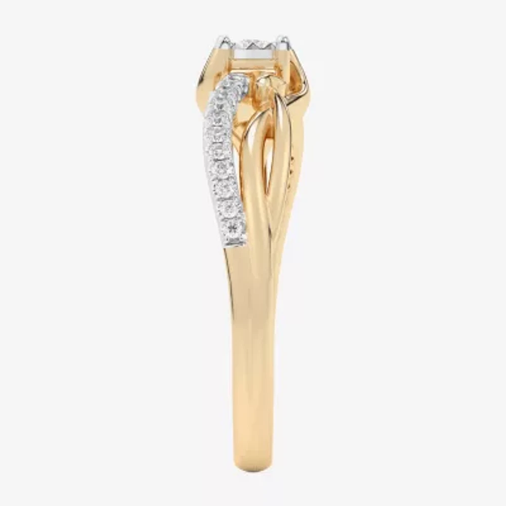G-H / Si1-Si2) Womens 1/6 CT. T.W. Lab Grown White Diamond 10K Gold Round Bypass Cocktail Ring
