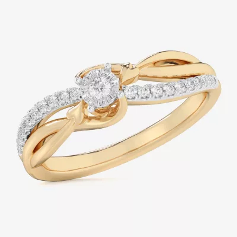G-H / Si1-Si2) Womens 1/6 CT. T.W. Lab Grown White Diamond 10K Gold Round Bypass Cocktail Ring