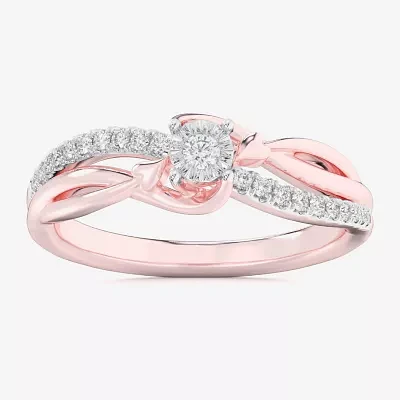 (G-H / Si1-Si2) Womens 1/6 CT. T.W. Lab Grown White Diamond 10K Rose Gold Round Bypass  Cocktail Ring