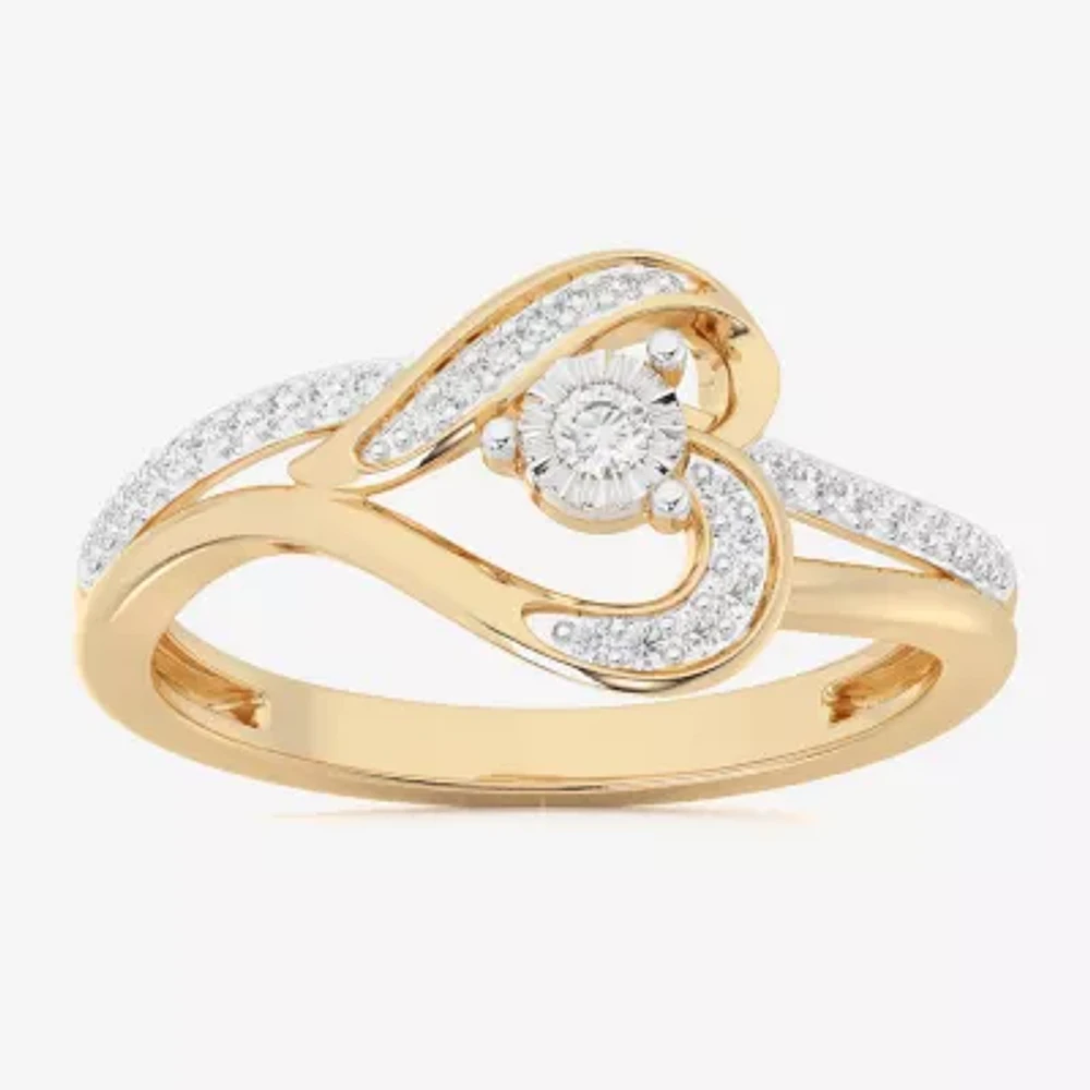 G-H / Si1-Si2) Womens 1/ CT. T.W. Lab Grown White Diamond 10K Gold Heart Bypass Cocktail Ring