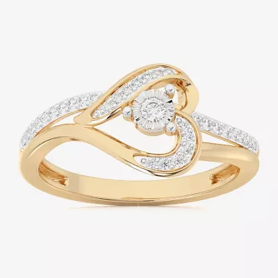 G-H / Si1-Si2) Womens 1/ CT. T.W. Lab Grown White Diamond 10K Gold Heart Bypass Cocktail Ring