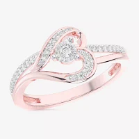 G-H / Si1-Si2) Womens 1/ CT. T.W. Lab Grown White Diamond 10K Rose Gold Heart Bypass Cocktail Ring