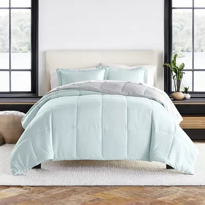 Casual Comfort Solid Reversible Lightweight Down Alternative Comforter Set