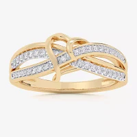 (G-H / Si1-Si2) Womens 1/6 CT. T.W. Lab Grown White Diamond 10K Gold Heart Bypass  Cocktail Ring