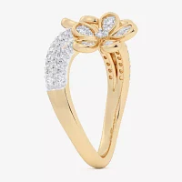 (G-H / Si1-Si2) Womens 1/3 CT. T.W. Lab Grown White Diamond 10K Gold Flower Bypass  Cocktail Ring