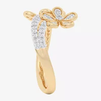 (G-H / Si1-Si2) Womens 1/3 CT. T.W. Lab Grown White Diamond 10K Gold Flower Bypass  Cocktail Ring