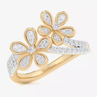 (G-H / Si1-Si2) Womens 1/3 CT. T.W. Lab Grown White Diamond 10K Gold Flower Bypass  Cocktail Ring