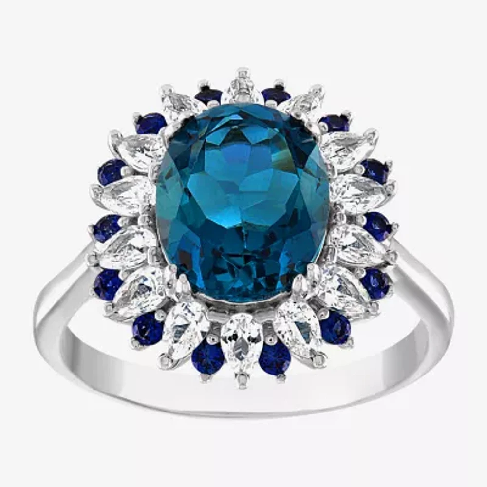 Womens Genuine Blue Topaz Sterling Silver Oval Cocktail Ring