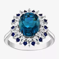 Womens Genuine Blue Topaz Sterling Silver Oval Cocktail Ring