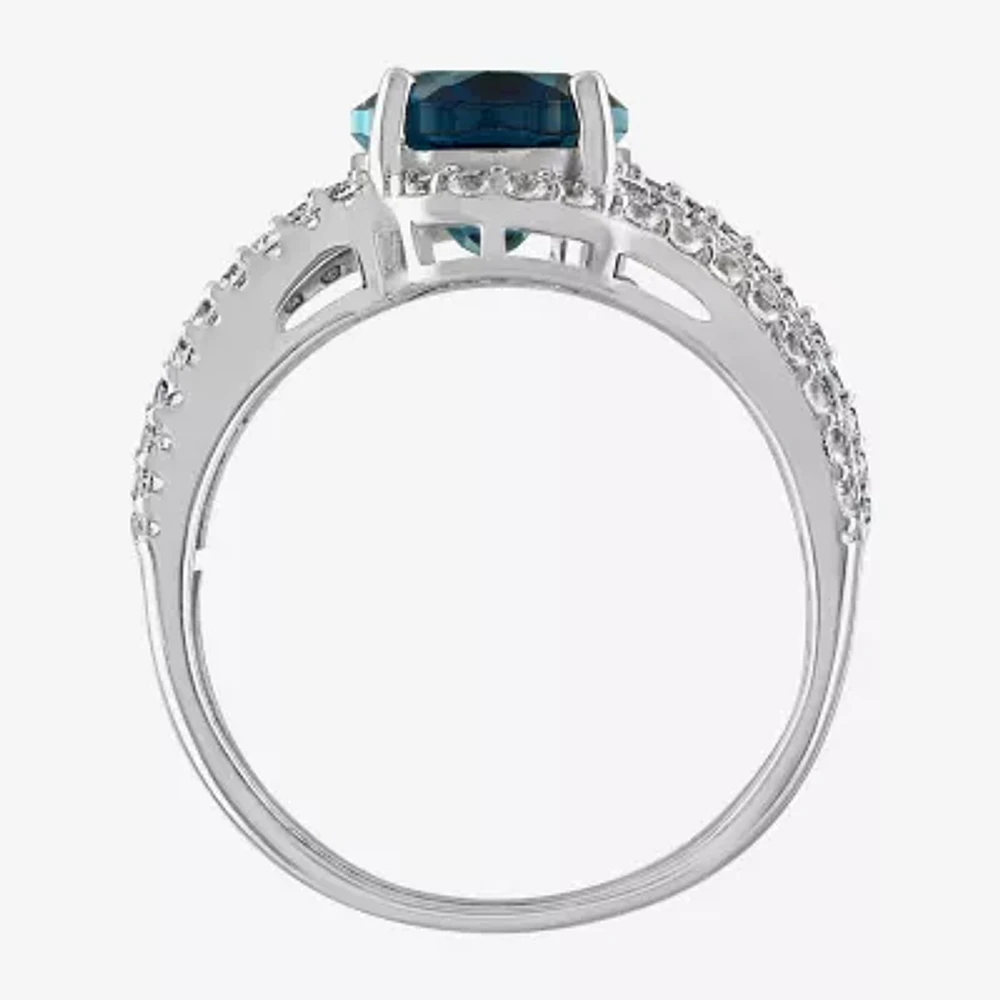 Womens Genuine Blue Topaz Sterling Silver Oval Cocktail Ring