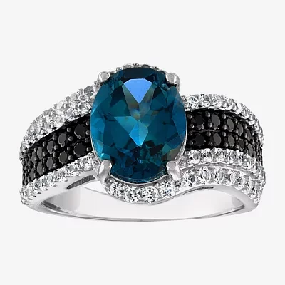 Womens Genuine Blue Topaz Sterling Silver Oval Cocktail Ring