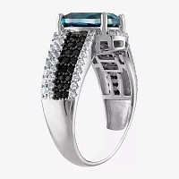 Womens Genuine Blue Topaz Sterling Silver Oval Cocktail Ring