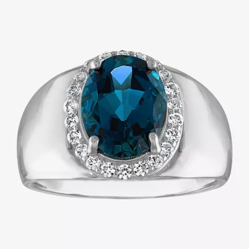 Womens Genuine Blue Topaz Sterling Silver Oval Halo Cocktail Ring