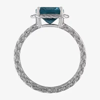 Womens Genuine Blue Topaz Sterling Silver Cushion Cocktail Ring