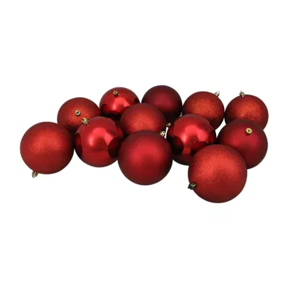 12ct Red Shatterproof 4-Finish Christmas Ball Ornaments 4'' (100mm)