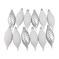 125ct Winter White and Silver Shatterproof 4-Finish Christmas Ornaments 5.5'' (140mm)