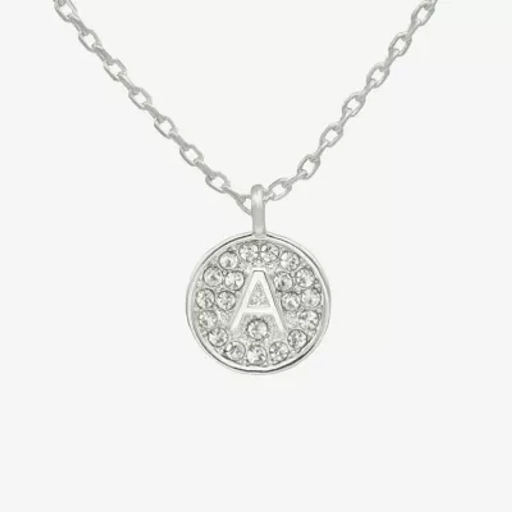 Silver Treasures Delicates Initial Crystal Pure Over Brass 16 Inch Link Round Pendant Necklace