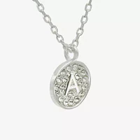 Silver Treasures Delicates Initial Crystal Pure Over Brass 16 Inch Link Round Pendant Necklace