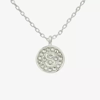 Silver Treasures Delicates Initial Crystal Pure Over Brass 16 Inch Link Round Pendant Necklace