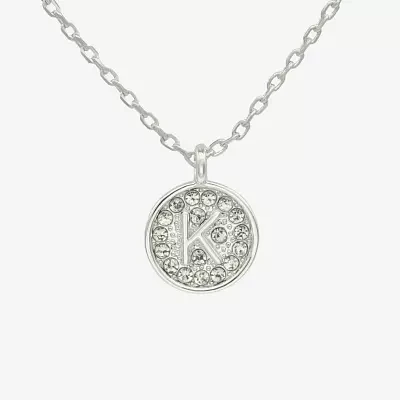 Silver Treasures Initial Womens Crystal Pure Over Brass Round Pendant Necklaces