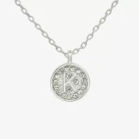 Silver Treasures Initial Womens Crystal Pure Over Brass Round Pendant Necklaces
